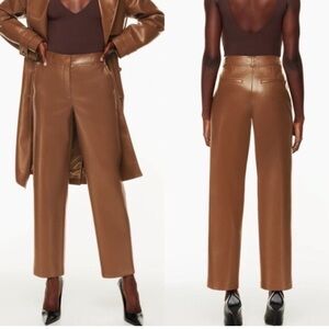 Aritzia Babaton Vegan Leather Cropped Pants in Chocolate Brown